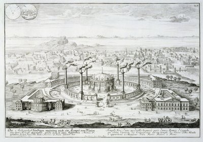 Tempio copiato da un disegno su una medaglia trovata accanto a una mummia egizia, da 